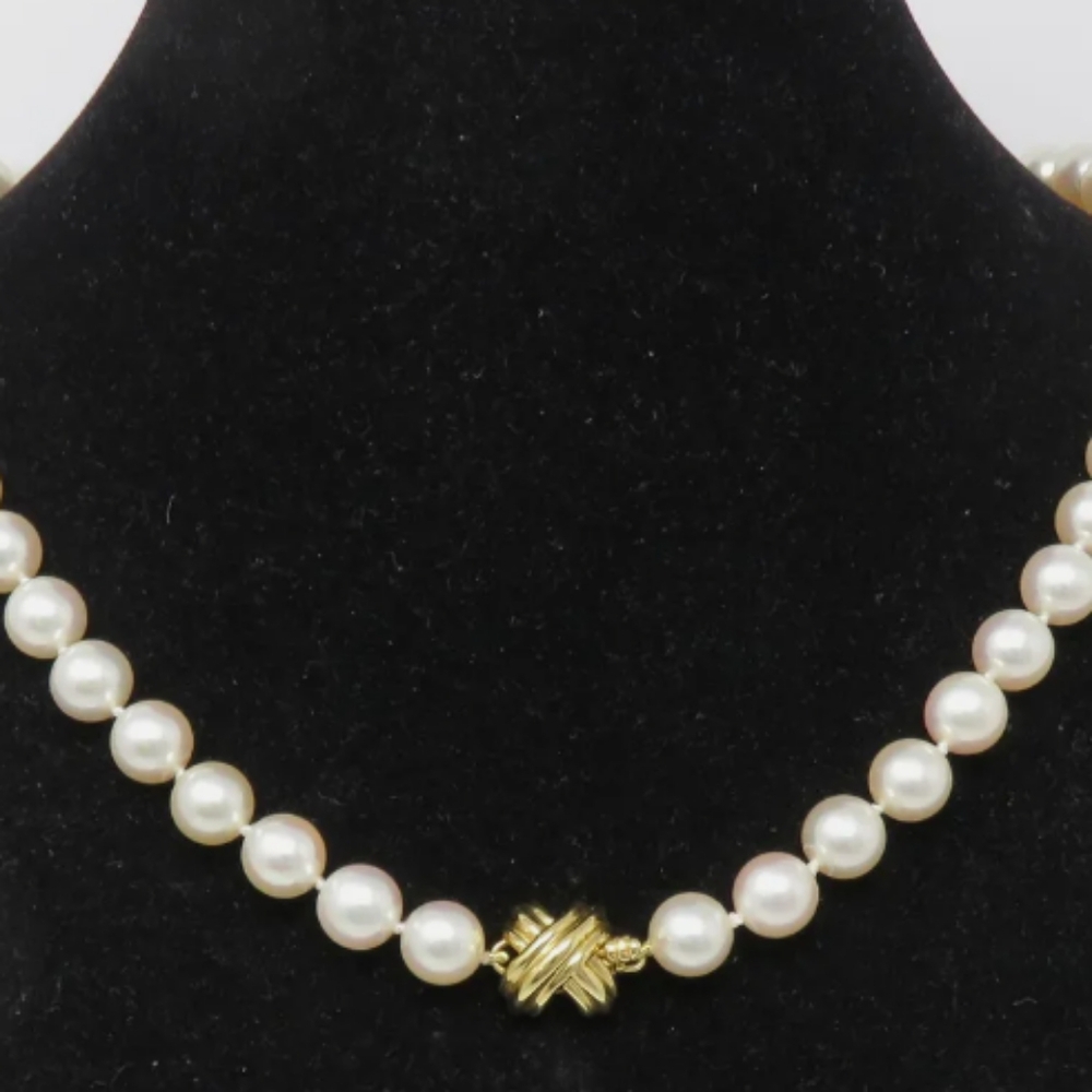 SOLD IN OUR STORE Tiffany & Co. 18K "X" Yellow Gold Cultured Pearls - Picture 4 of 10